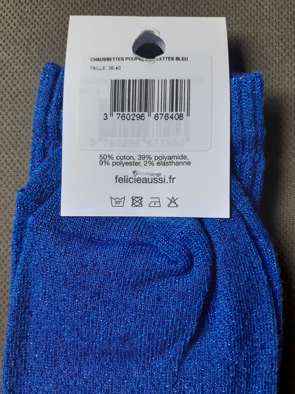 Félicie Aussi - Chaussettes à paillettes - POUPEE - bleu 36/40