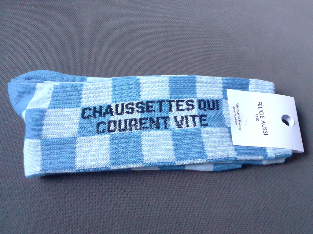 Félicie Aussi - Chaussettes - Courent Vite - damier bleu 40/45
