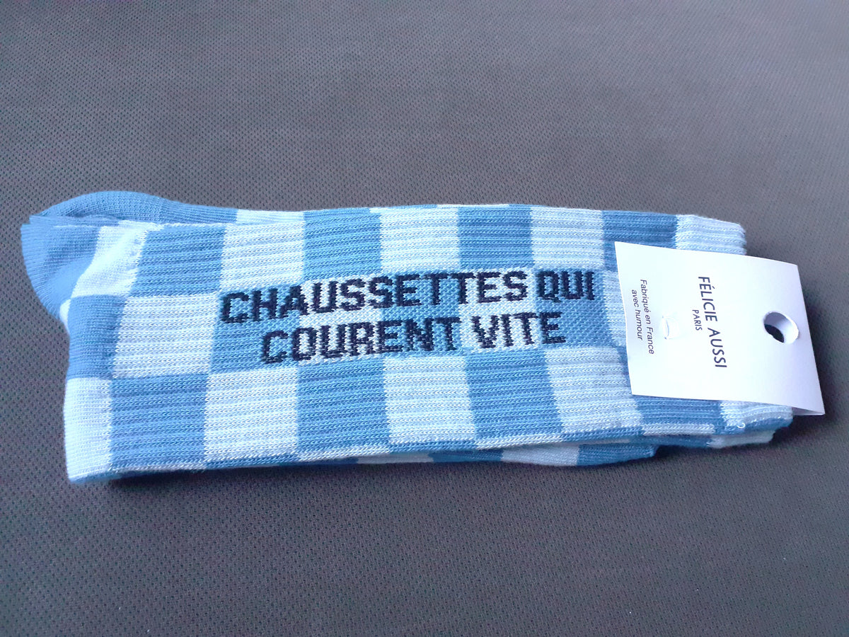 Félicie Aussi - Chaussettes - Courent Vite - damier bleu 40/45