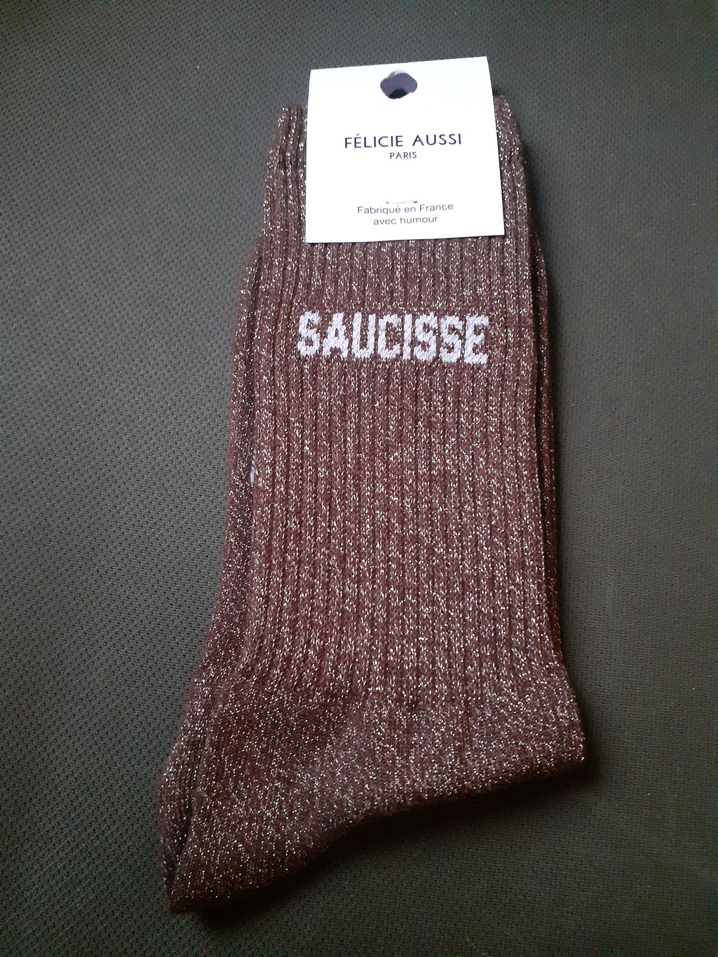 Félicie Aussi - Chaussettes à paillettes - SAUCISSE - cacao 36/40