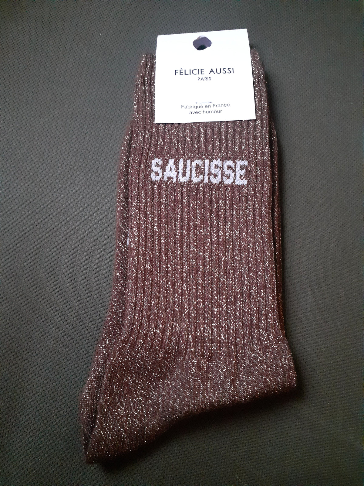 Félicie Aussi - Chaussettes à paillettes - SAUCISSE - cacao 36/40