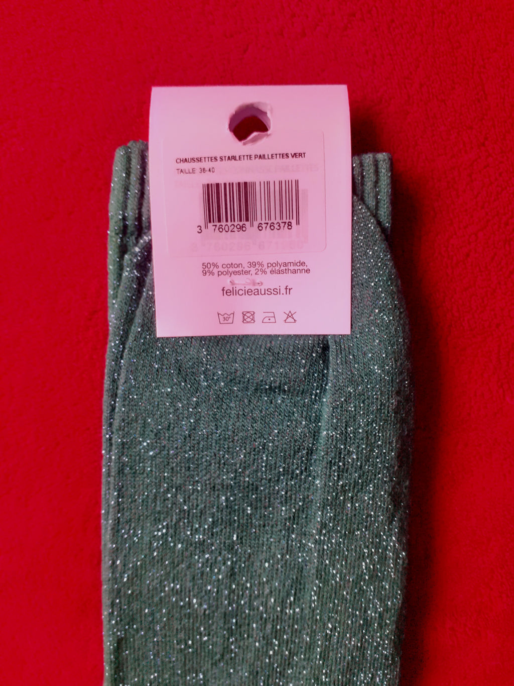 Félicie Aussi - Chaussettes à paillettes - STARLETTE - vert foncé 36/40