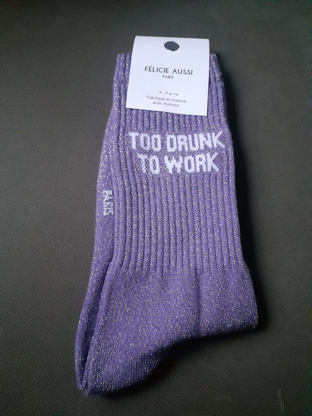 Félicie Aussi chaussettes à paillettes Too Drunk To Work violet 36/40