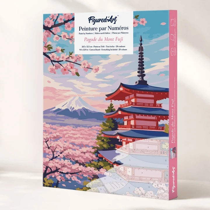 Peinture par numéros - Coffret Panneau toilé 24,5x32,5cm - Pagode du Mont Fuji
