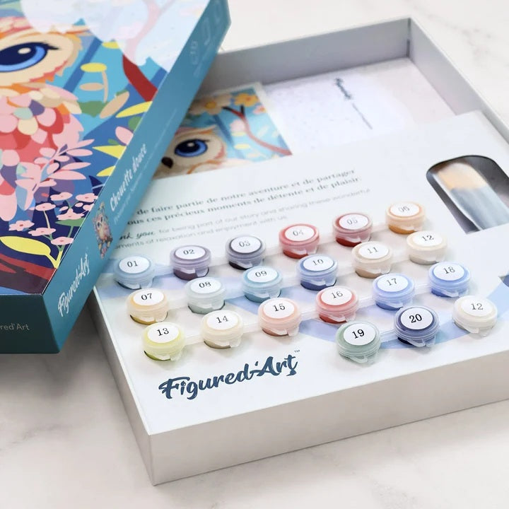 Peinture par numéros - Coffret Panneau toilé 24,5x32,5cm - Chouette Douce