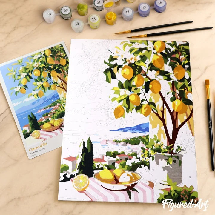 Peinture par numéros - Coffret Panneau toilé 24,5x32,5cm - Citrons d'été