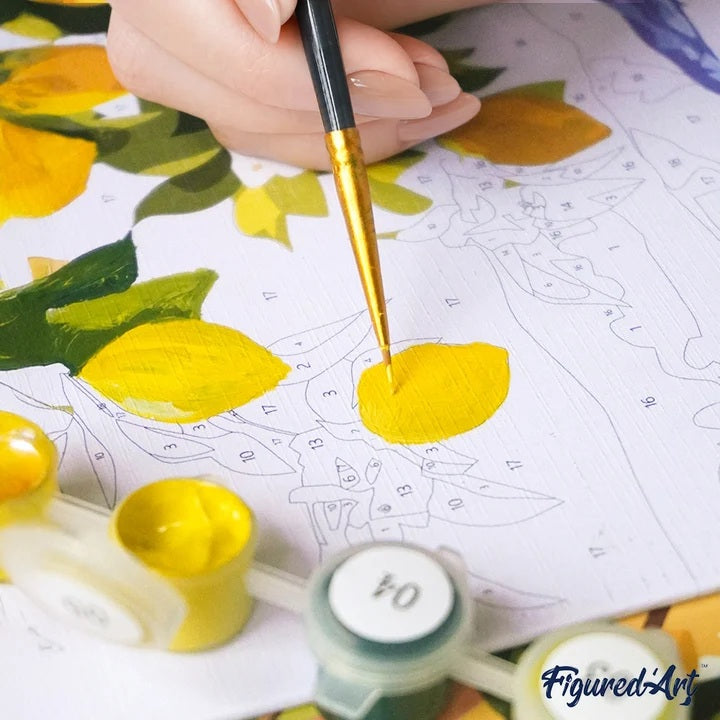 Peinture par numéros - Coffret Panneau toilé 24,5x32,5cm - Citrons d'été