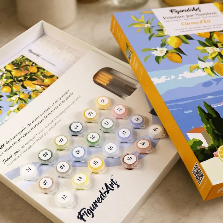 Peinture par numéros - Coffret Panneau toilé 24,5x32,5cm - Citrons d'été
