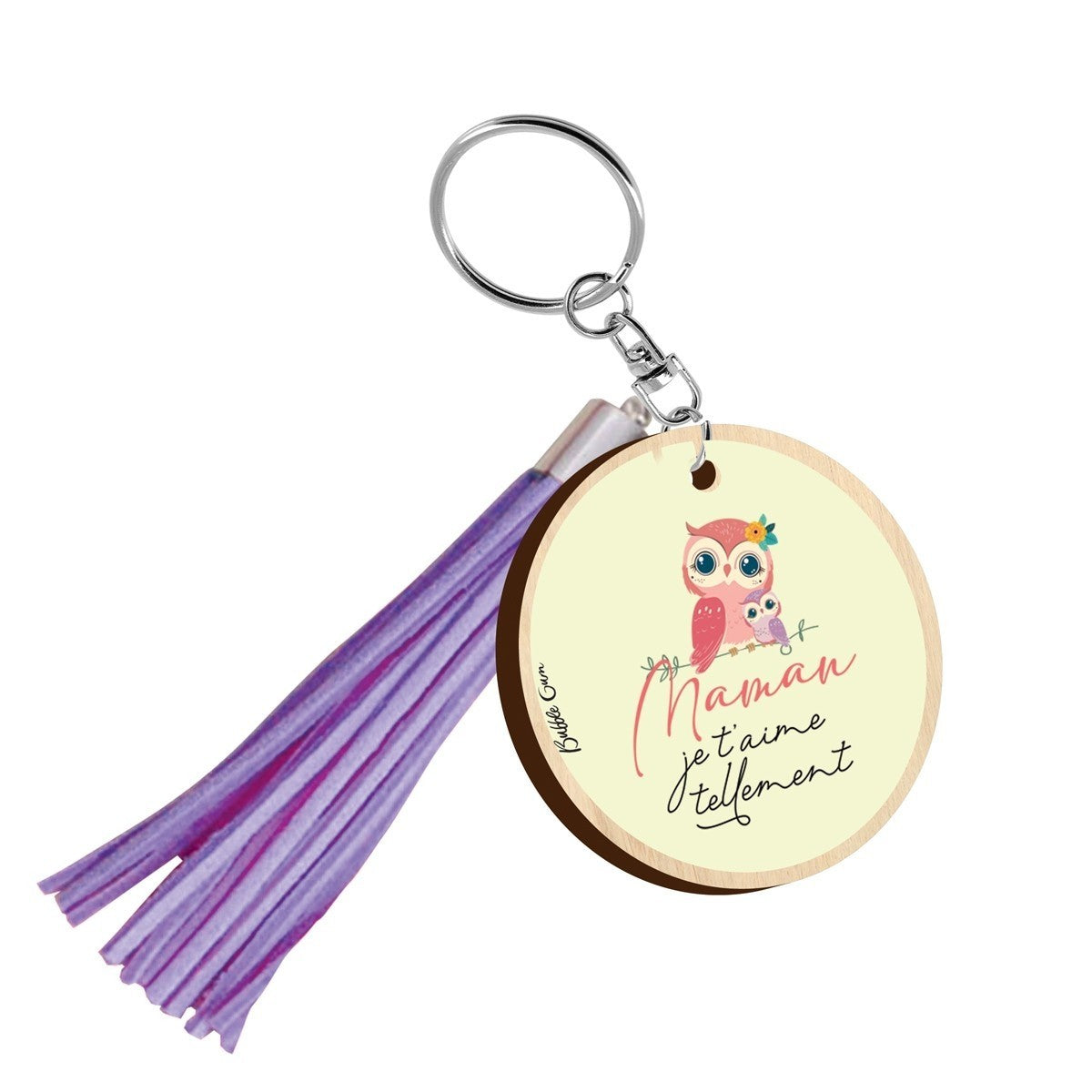 Porte-clés bois avec pampille - Maman Je T'aime Tellement