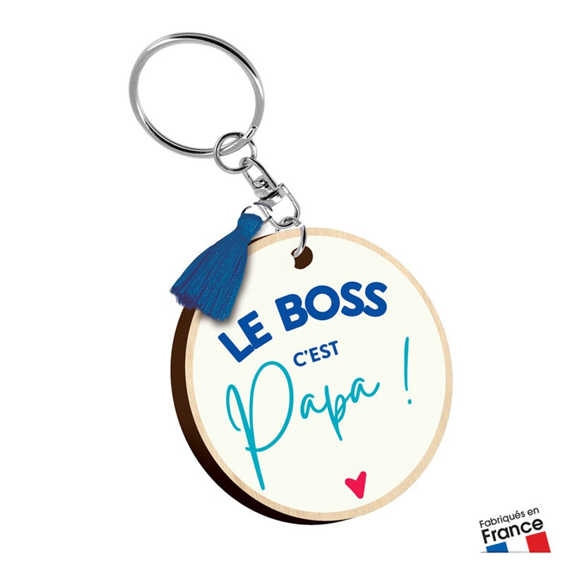 Porte-clés en bois - Le Boss c'est Papa !