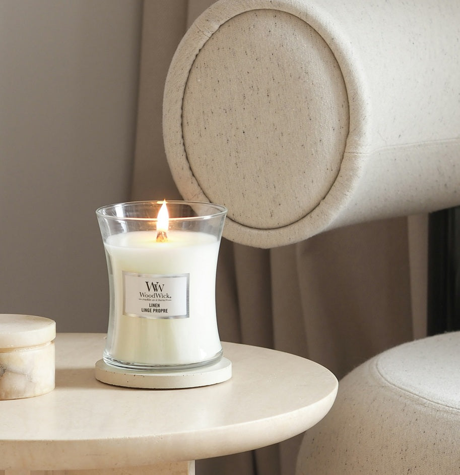 Woodwick Medium Linen (Linge Propre) 275gr